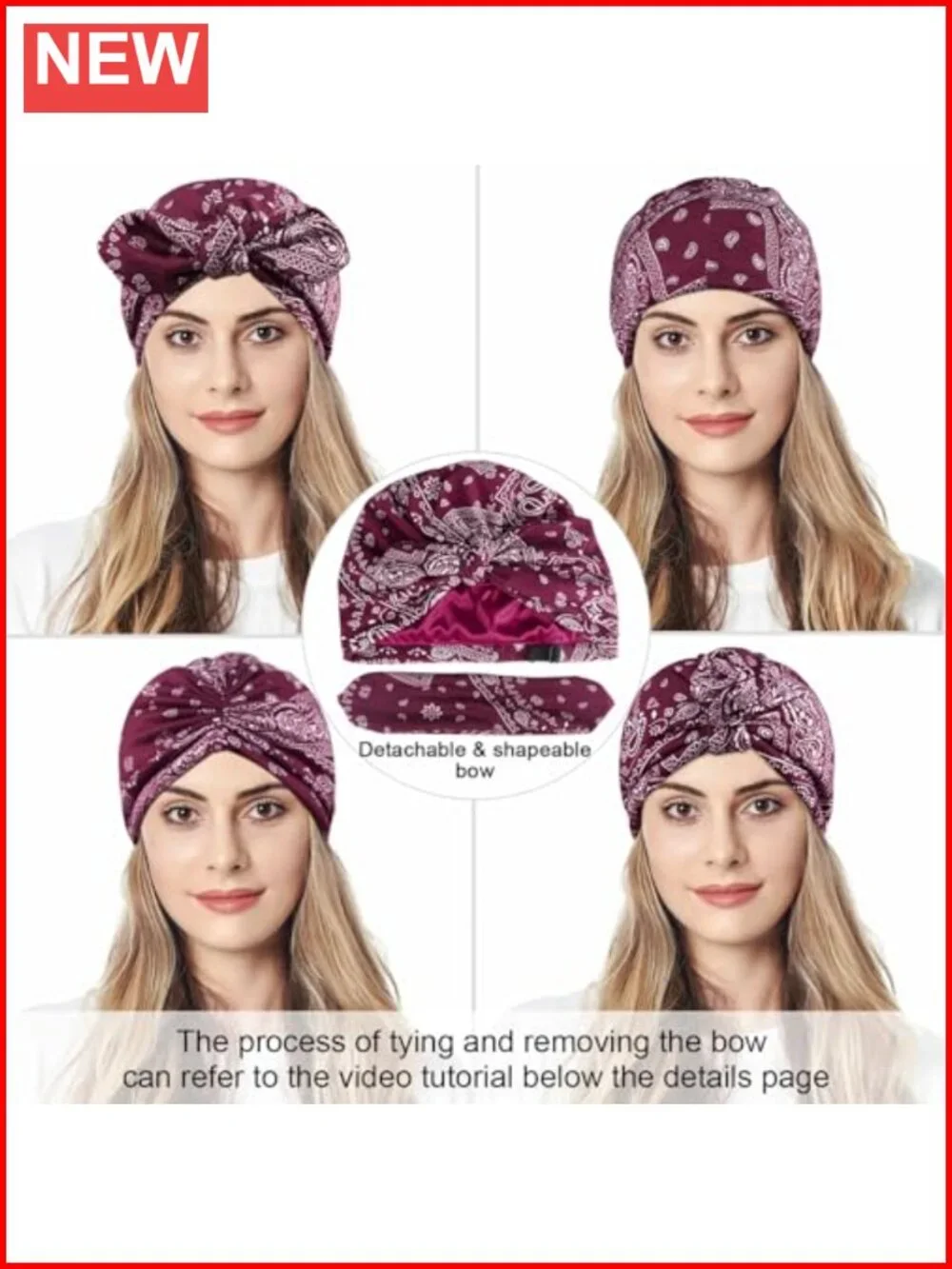 Satin Lined Beanie Chemo Sleep Cap Stretchy Turban Headwrap